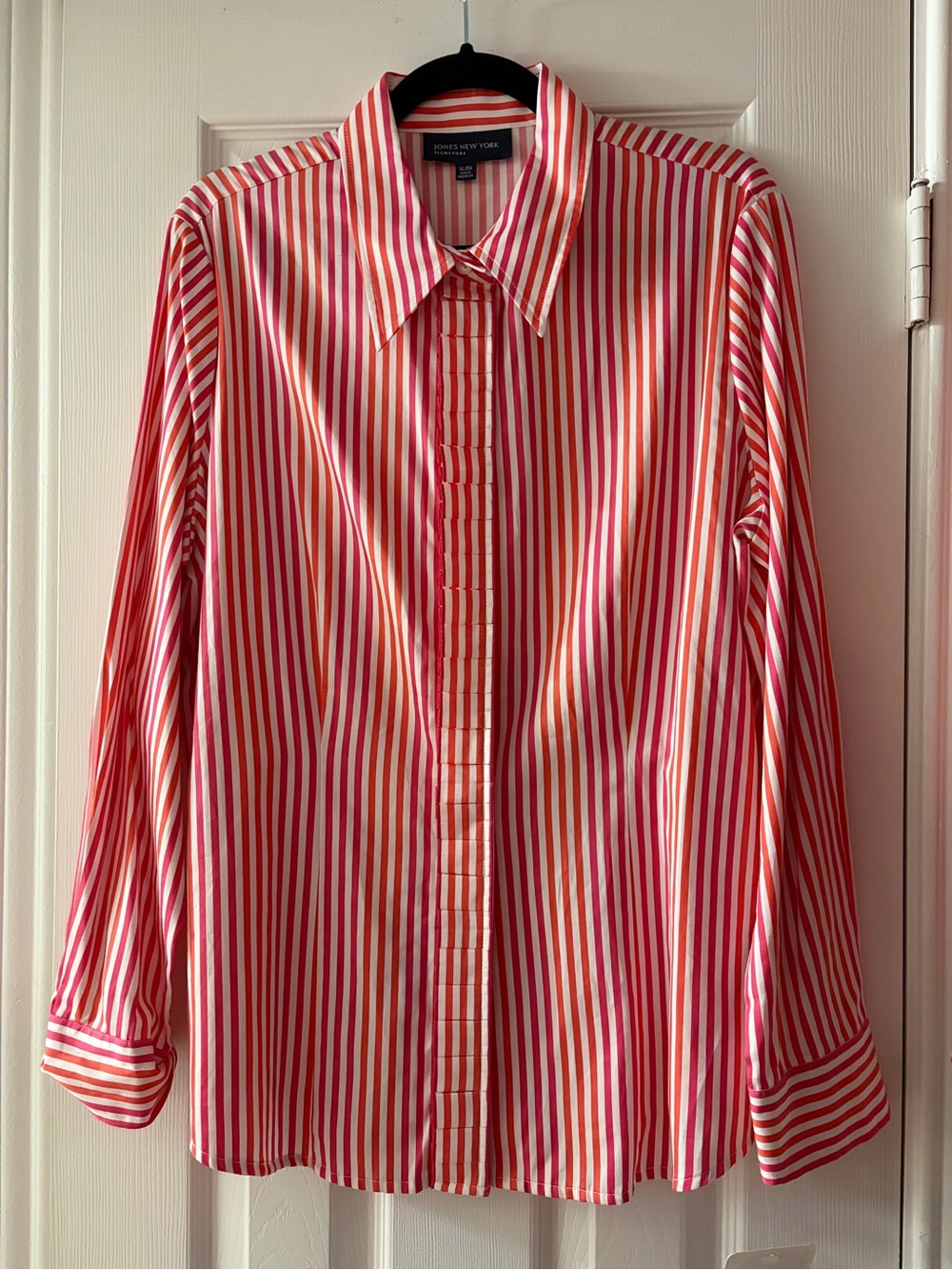 NWT Jones New York Orange, Fuschia, and White Vertical Stripe Button-Front Shirt